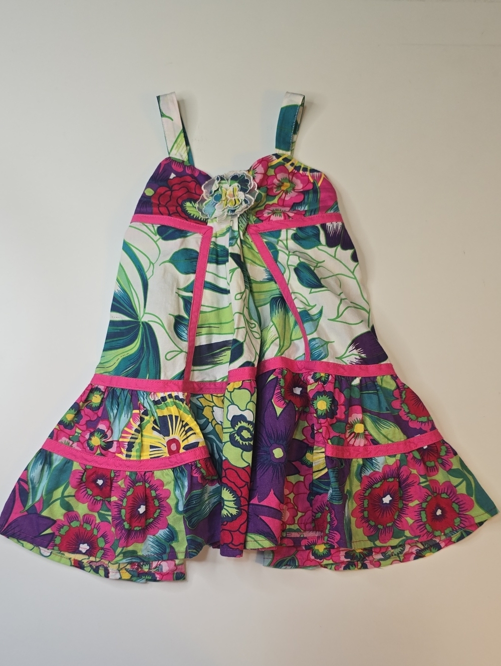 Blueberi Boulevard Floral Sundress with Pink Trim